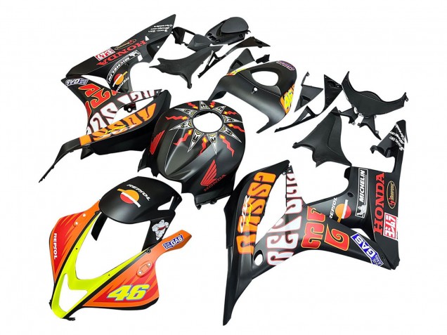 2007-2008 Honda CBR600RR Motorcycle Fairings - Matte Black Orange Red Rossi Repsol 46