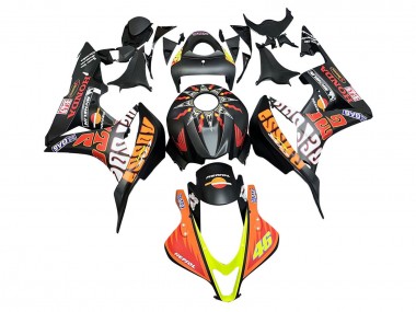 Cheap 2007-2008 Honda CBR600RR Motorcycle Fairings - Matte Black Orange Red Rossi Repsol 46