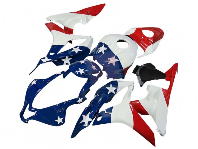 2007-2008 Honda CBR600RR Motorcycle Fairings - White Blue Red Star