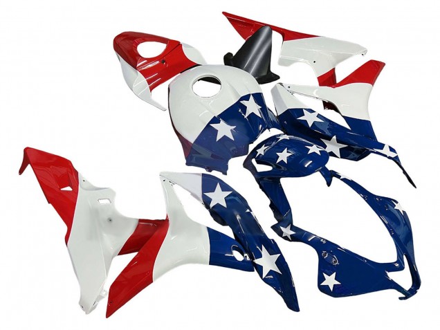 2007-2008 Honda CBR600RR Motorcycle Fairings - White Blue Red Star