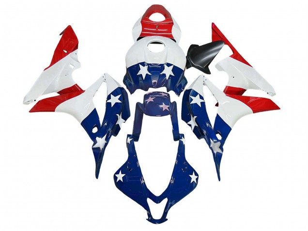 2007-2008 Honda CBR600RR Motorcycle Fairings - White Blue Red Star
