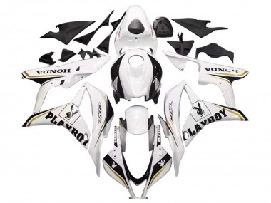 Cheap 2007-2008 Honda CBR600RR Motorcycle Fairing - White Gold Glossy Black Playboy