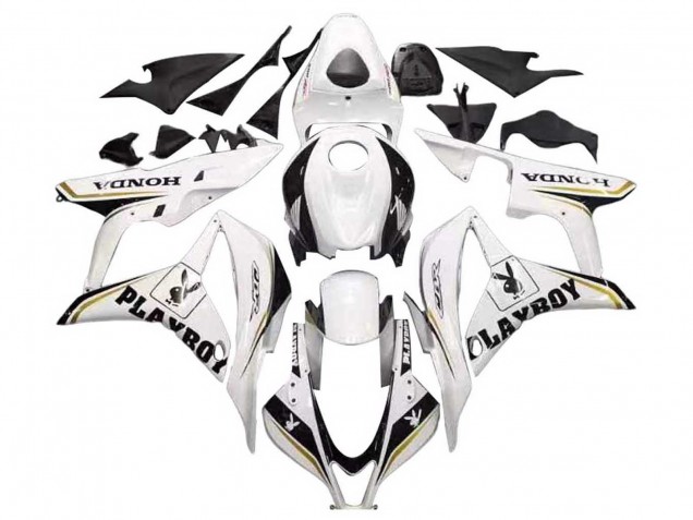 2007-2008 Honda CBR600RR Motorcycle Fairing - White Gold Glossy Black Playboy