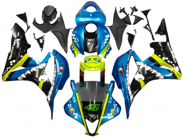 2007-2008 Honda CBR600RR Motorcycle Fairings - Green Yellow Glossy Black Shark 46