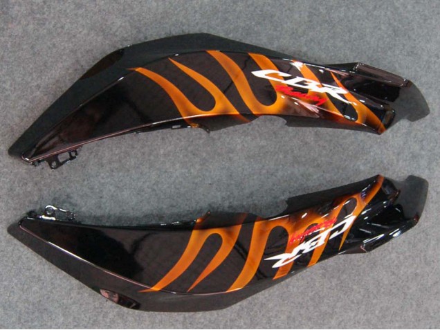 2007-2008 Honda CBR600RR Motorcycle Fairings - Glossy Black Orange Flame