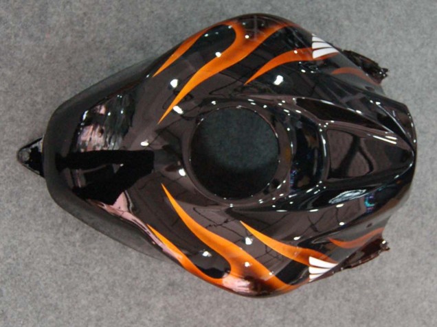 2007-2008 Honda CBR600RR Motorcycle Fairings - Glossy Black Orange Flame