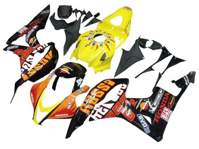 2007-2008 Honda CBR600RR Motorcycle Fairings - Yellow Orange Glossy Black Rossi Repsol