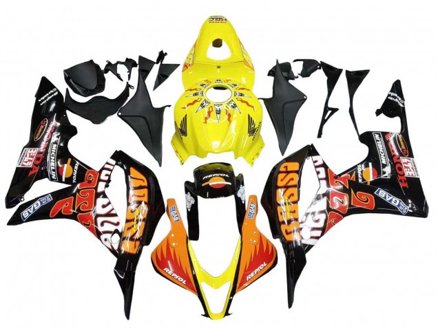 2007-2008 Honda CBR600RR Motorcycle Fairings - Yellow Orange Glossy Black Rossi Repsol