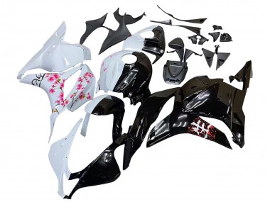 Cheap 2009-2012 Honda CBR600RR Motorcycle Fairings - White Cherry Blossom Glossy Black