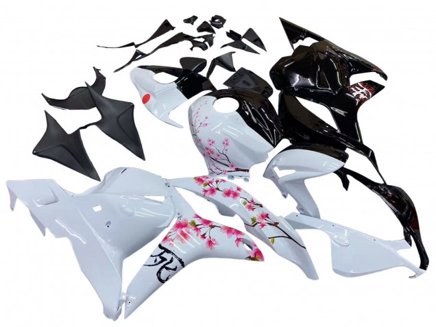 2009-2012 Honda CBR600RR Motorcycle Fairings - White Cherry Blossom Glossy Black