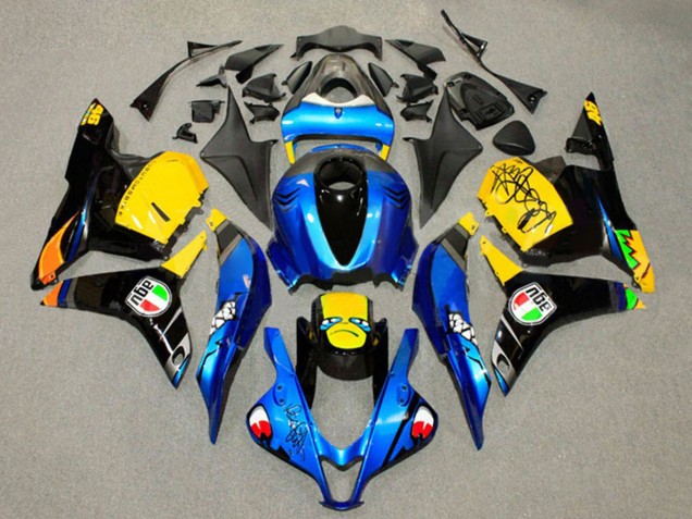 2009-2012 Honda CBR600RR Motorcycle Fairings - Blue Yellow Glossy Black Shark 46
