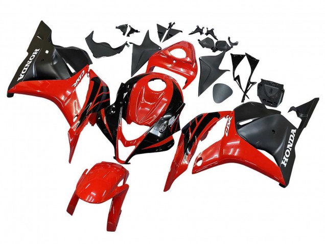 2009-2012 Honda CBR600RR Motorcycle Fairings - Red Glossy Black Matte Black Stripe