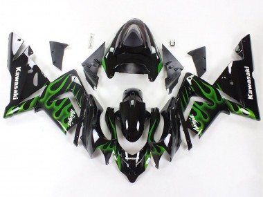 Cheap 2004-2005 Kawasaki ZX10R Motorcycle Fairings - Black with Green Flame Ninja