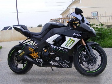 Cheap 2008-2010 Kawasaki ZX10R Motorcycle Fairings - Glossy Black White Green Monster Elf