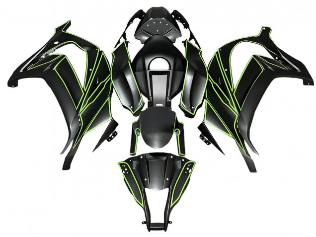 2008-2010 Kawasaki ZX10R Motorcycle Fairings - Matte Black Green Lines