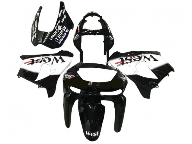 1998-1999 Kawasaki ZX6R Motorcycle Fairings - Glossy Black White West