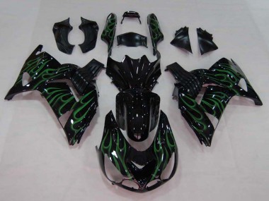 Cheap 2006-2011 Kawasaki ZX14R ZZR1400 Motorcycle Fairing - Glossy Black Green Flame