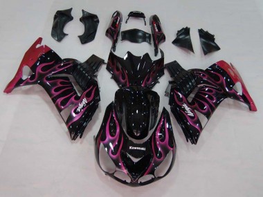 Cheap 2006-2011 Kawasaki ZX14R ZZR1400 Motorcycle Fairings - Glossy Black Red Pink Flame