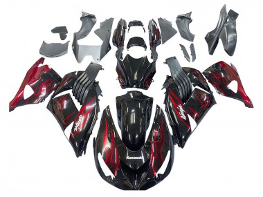 Cheap 2006-2011 Kawasaki ZX14R ZZR1400 Motorcycle Fairing Kits - Glossy Black Red Flame