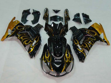 Cheap 2006-2011 Kawasaki ZX14R ZZR1400 Motorcycle Fairings - Glossy Black Gold Flame