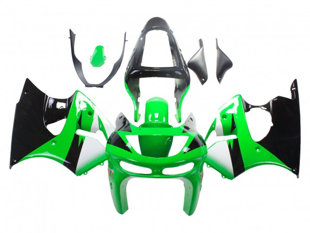1998-1999 Kawasaki ZX6R Motorcycle Fairings - Green White Glossy Black