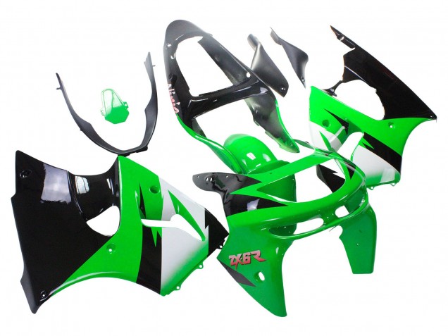 1998-1999 Kawasaki ZX6R Motorcycle Fairings - Green White Glossy Black