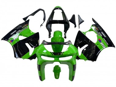 Cheap 1998-1999 Kawasaki ZX6R Motorcycle Fairings - Green Glossy Black Elf Bridgestone