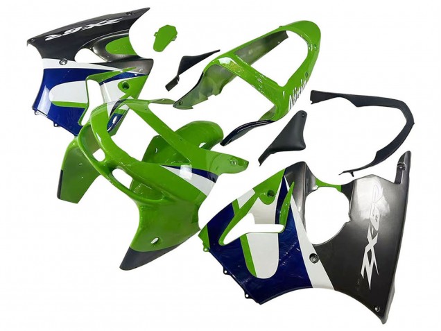 1998-1999 Kawasaki ZX6R Motorcycle Fairings - Green White Blue Silver Glossy Black