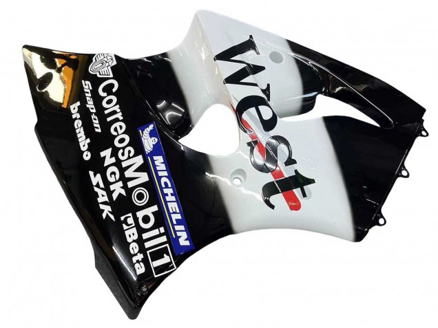 2000-2002 Kawasaki ZX6R Motorcycle Fairings - Glossy Black White West Michelin