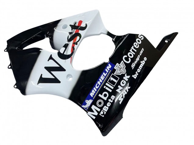 2000-2002 Kawasaki ZX6R Motorcycle Fairings - Glossy Black White West Michelin