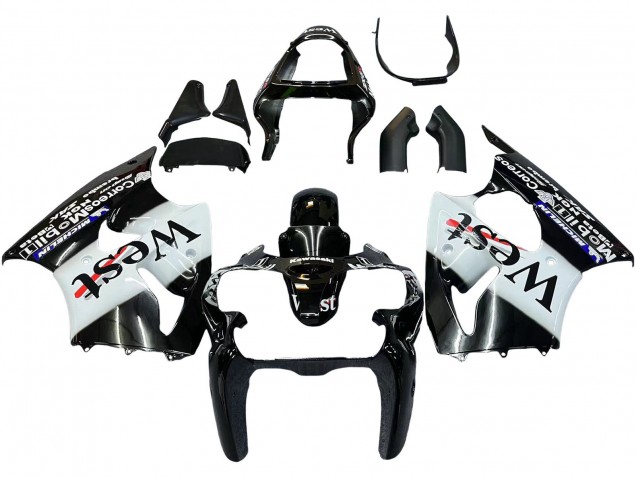 2000-2002 Kawasaki ZX6R Motorcycle Fairings - Glossy Black White West Michelin