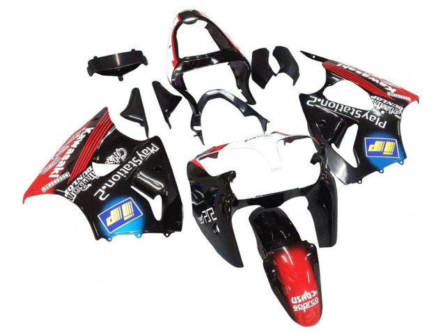 2000-2002 Kawasaki ZX6R Motorcycle Fairings - Glossy Black Red Blue Red PlayStation 2