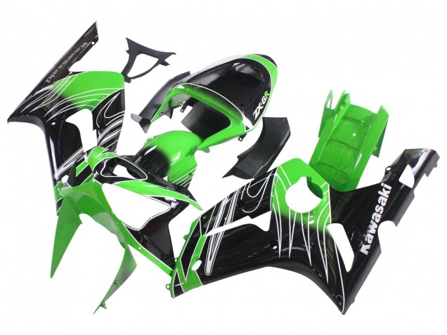 2003-2004 Kawasaki ZX6R Motorcycle Fairings - Green White Black