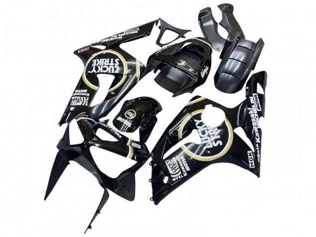 2003-2004 Kawasaki ZX6R Motorcycle Fairings - Glossy Black White Motul Lucky Strike