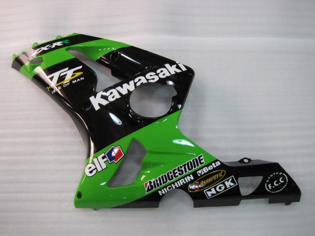 2003-2004 Kawasaki ZX6R Motorcycle Fairings - Green Black Elf Bridgestone