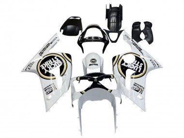 Cheap 2003-2004 Kawasaki ZX6R Motorcycle Fairings - White Black Motul Lucky Strike