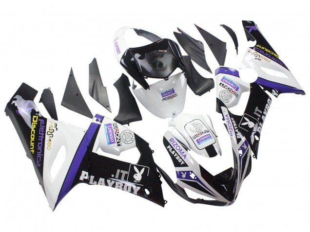 2005-2006 Kawasaki ZX6R Motorcycle Fairings - White Purple Black Rizoma Playboy DENSO