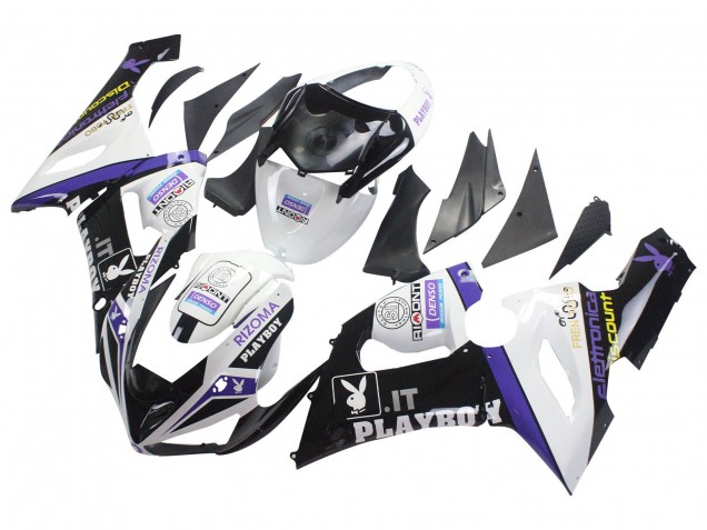 2005-2006 Kawasaki ZX6R Motorcycle Fairings - White Purple Black Rizoma Playboy DENSO