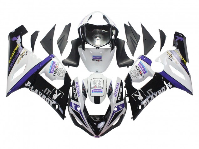 2005-2006 Kawasaki ZX6R Motorcycle Fairings - White Purple Black Rizoma Playboy DENSO