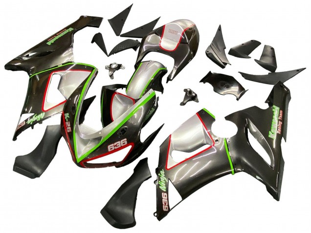 2005-2006 Kawasaki ZX6R Motorcycle Fairings - Black Silver Green Red K-26