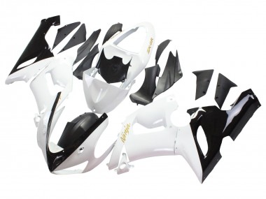 Cheap 2005-2006 Kawasaki ZX6R Motorcycle Fairings - White Black Gold Ninja