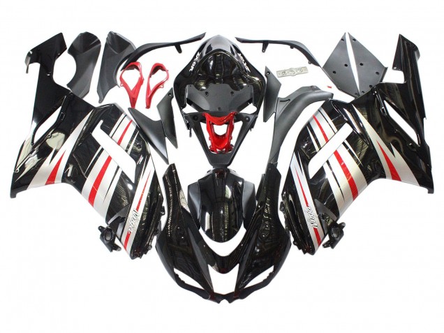 2007-2008 Kawasaki ZX6R Motorcycle Fairings - Black Silver Red Ninja