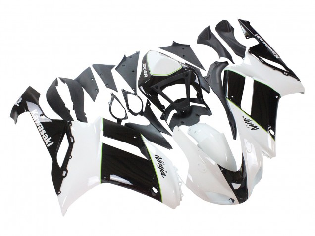 2007-2008 Kawasaki ZX6R Motorcycle Fairings - Black White Ninja