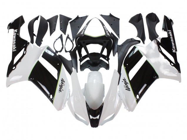 2007-2008 Kawasaki ZX6R Motorcycle Fairings - Black White Ninja