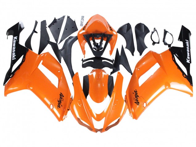 2007-2008 Kawasaki ZX6R Motorcycle Fairings - Orange Black Ninja