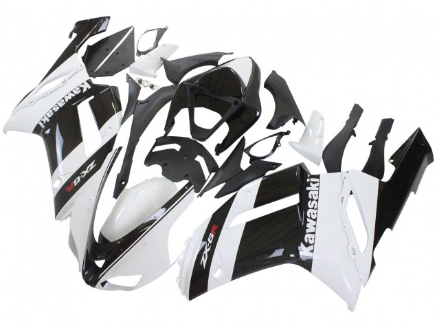 2007-2008 Kawasaki ZX6R Motorcycle Fairing - White Black