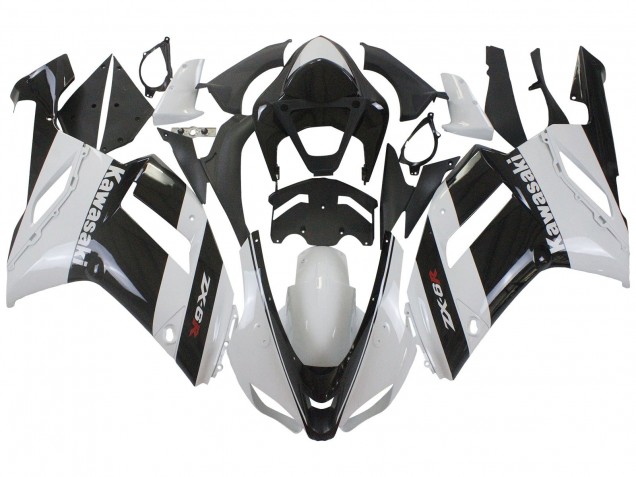 2007-2008 Kawasaki ZX6R Motorcycle Fairing - White Black