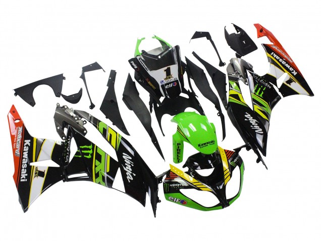 2009-2012 Kawasaki ZX6R Motorcycle Fairings - Green Glossy Black Yellow White Red Elf Monster