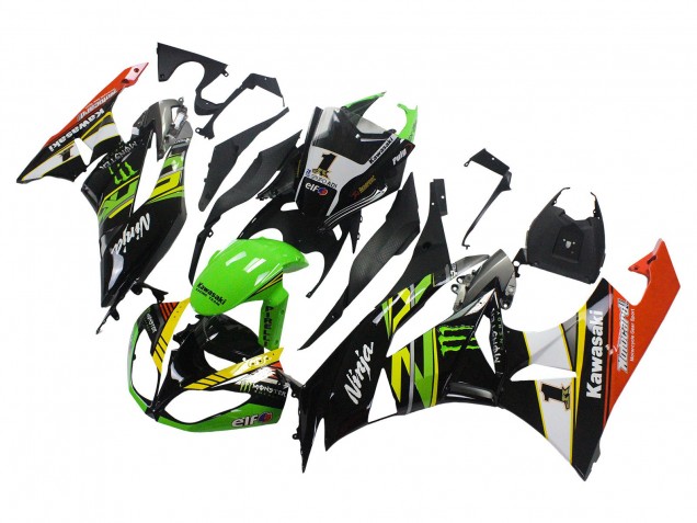 2009-2012 Kawasaki ZX6R Motorcycle Fairings - Green Glossy Black Yellow White Red Elf Monster