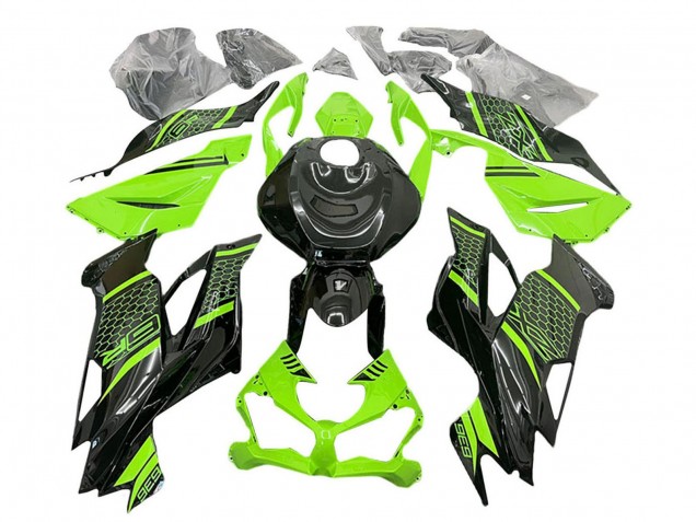 2019-2022 Kawasaki ZX6R Motorcycle Fairings - Green Black Honeycomb